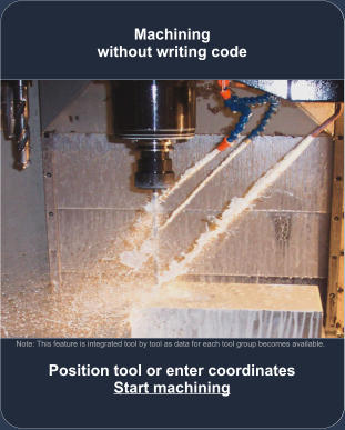 Position tool or enter coordinates Start machining Machining without writing code Note: This feature is integrated tool by tool as data for each tool group becomes available.